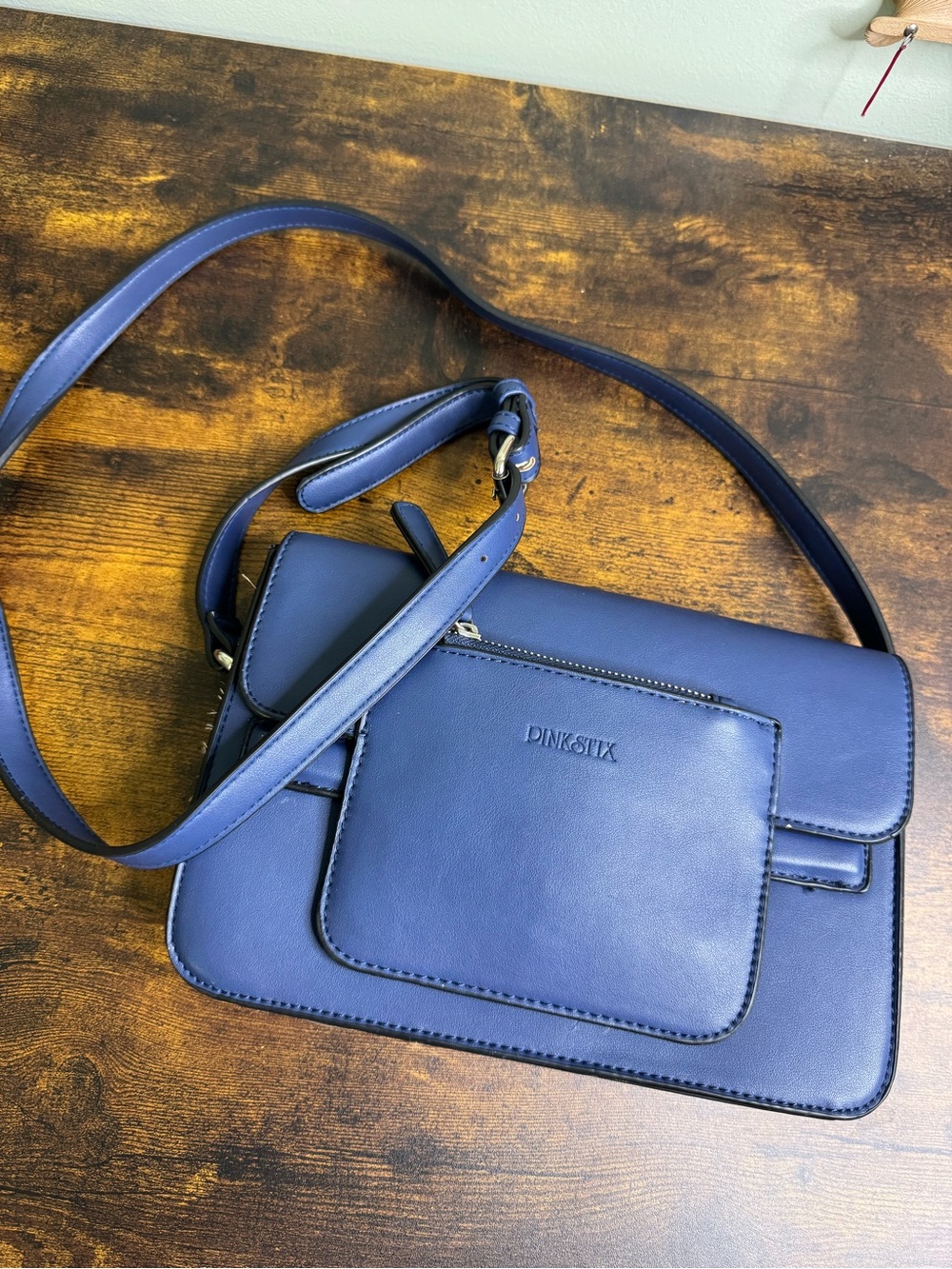 Navy Vegan Leather Crossbody Satchel